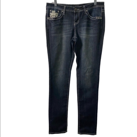 Earl Jeans Embellished Dark Washed Blue Denim Jeans Juniors Size 11 NWOT - Picture 1 of 11